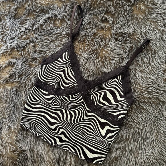 H&M Divided Crop Tank Top, brown and cream zebra print, XS - Picture 1 of 3